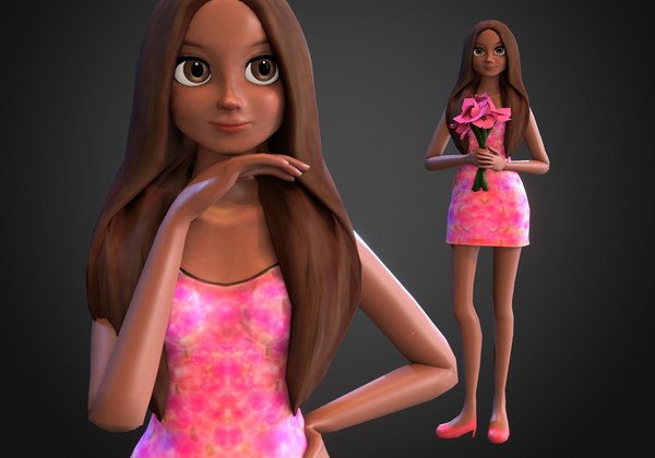 3D low poly pretty young girl