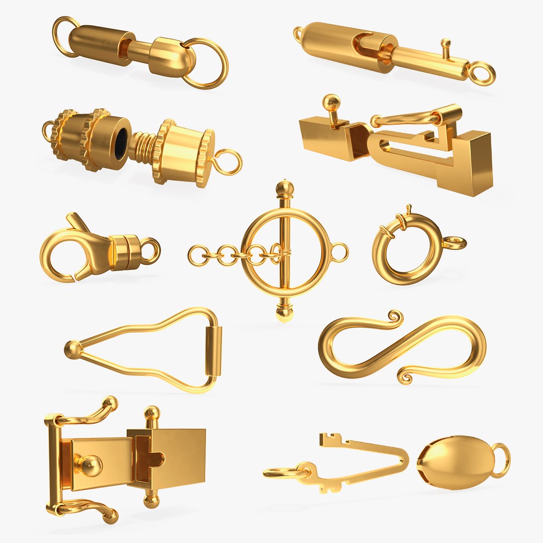 Golden Jewelry Clasps Big Collection 3D model preview