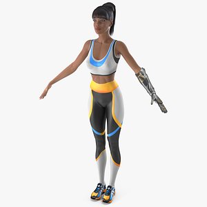 3D Woman with Mind Controlled Prosthetic Arm A-pose