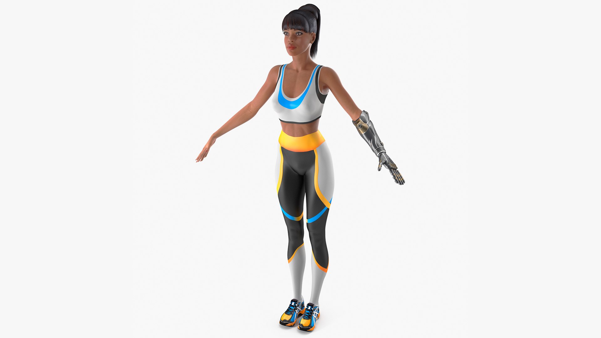 Woman with Mind Controlled Prosthetic Arm A-pose 3D model preview