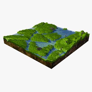 Hills with rocky grass and a flowing river 3D