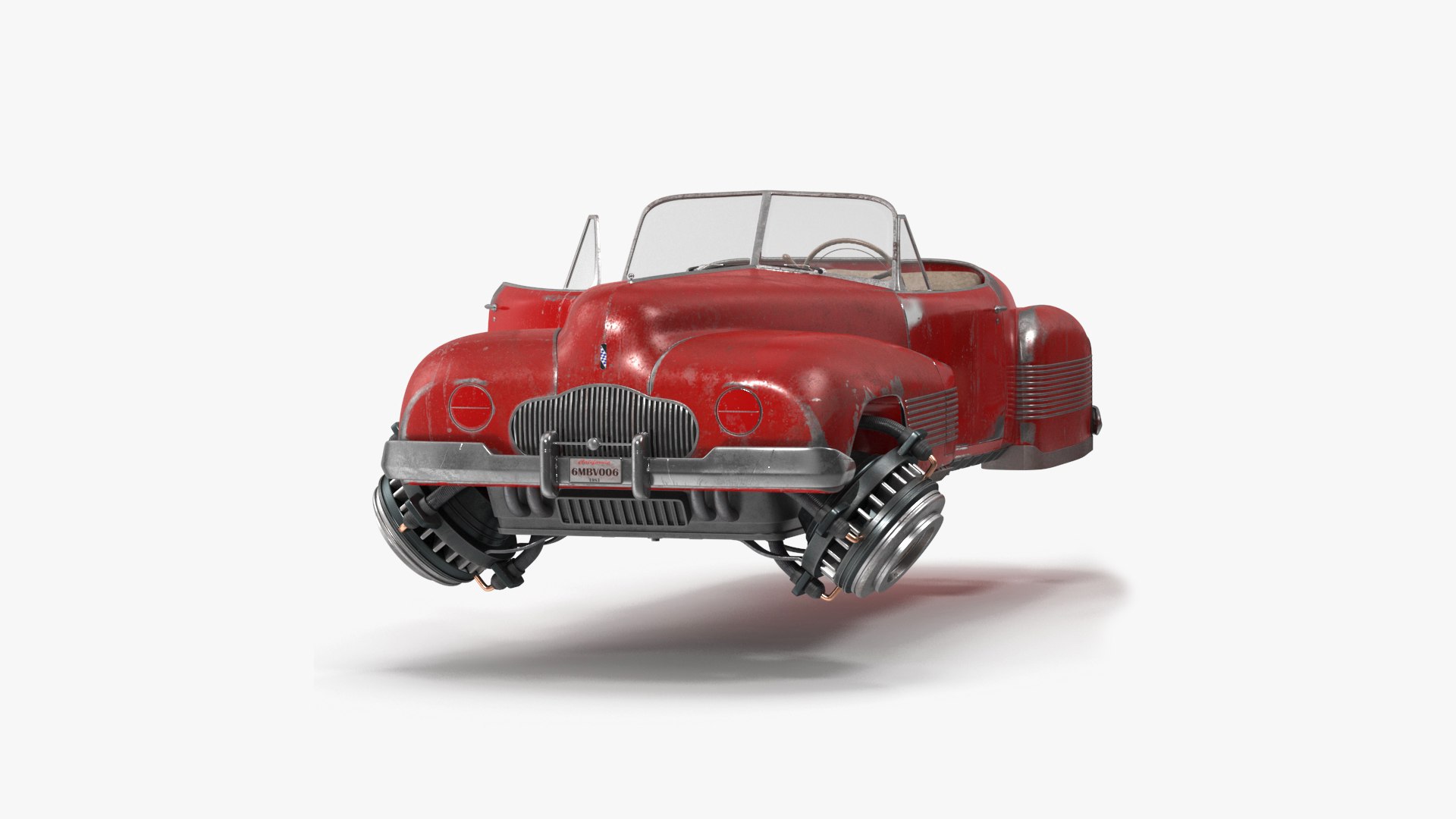 Red Retro Hovercar Old Rigged for Maya 3D model preview