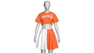 Girls Crop T-shirt With Skirt 3D model