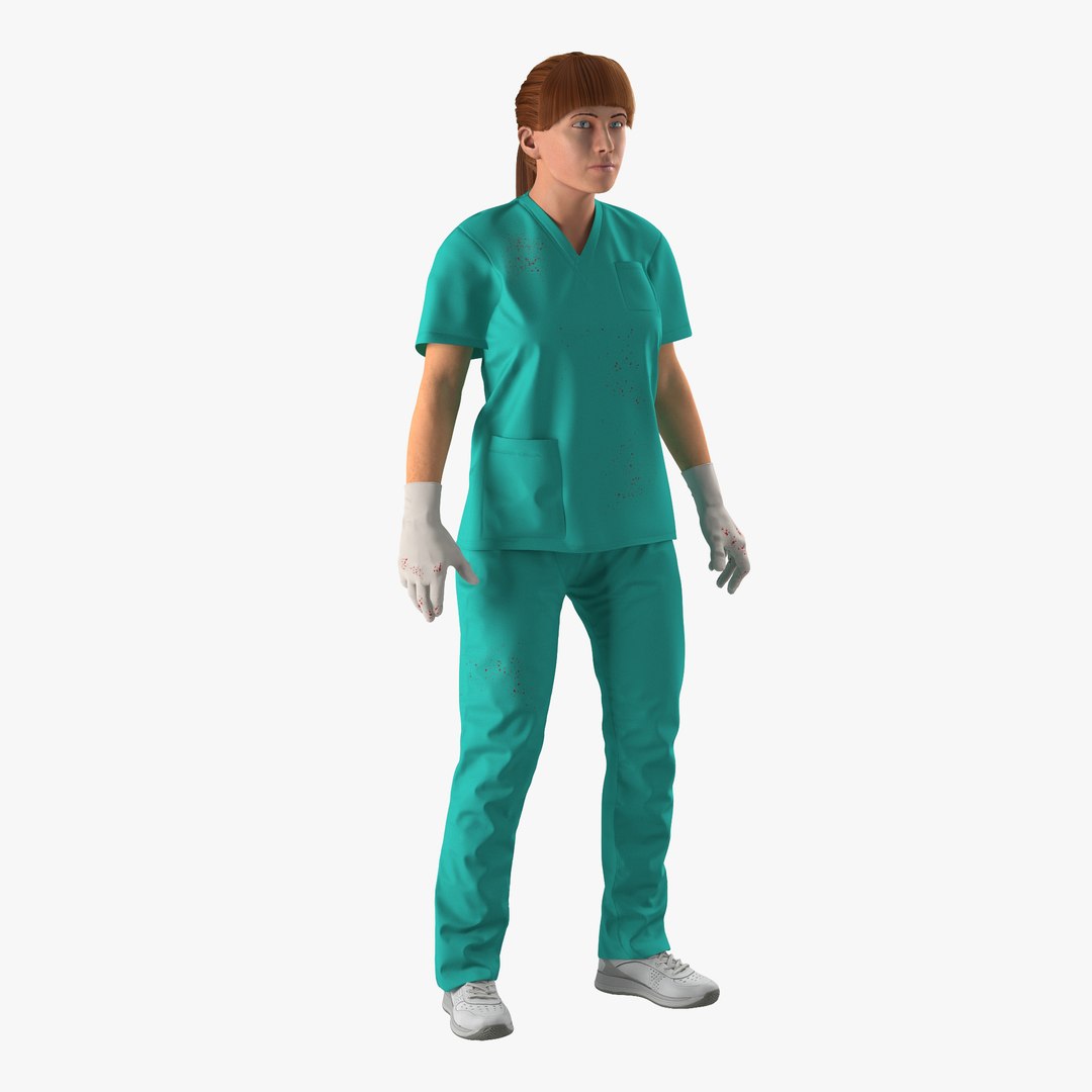 Female Caucasian Surgeon with Blood Rigged 3 3D Model 3D model preview