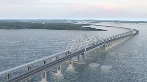 Crimean Bridge with Lanscape 3D