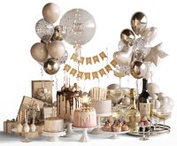 Realistic Holiday Decoration with Balloons  Cakes  Gifts maxcoronaFBX