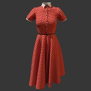 3D retro woman dress dots