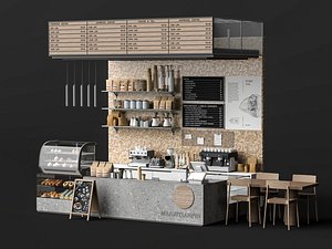 Modern Coffee Shop Counter Cafe Interior 3D Model