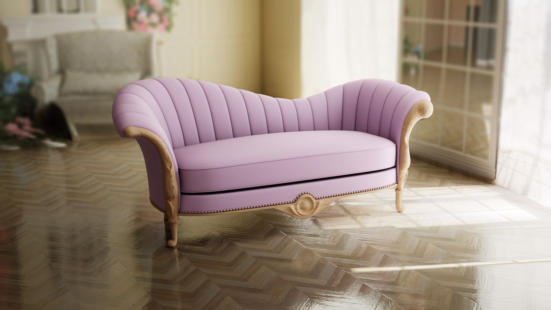 Furniture Sofa Chaise Lounge Lilac Polyester Natural Chestnut Legs 007 ...