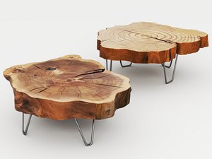 Live Edge Wood Slab Coffee Table Hairpin Legs Furniture Set PBR 3D
