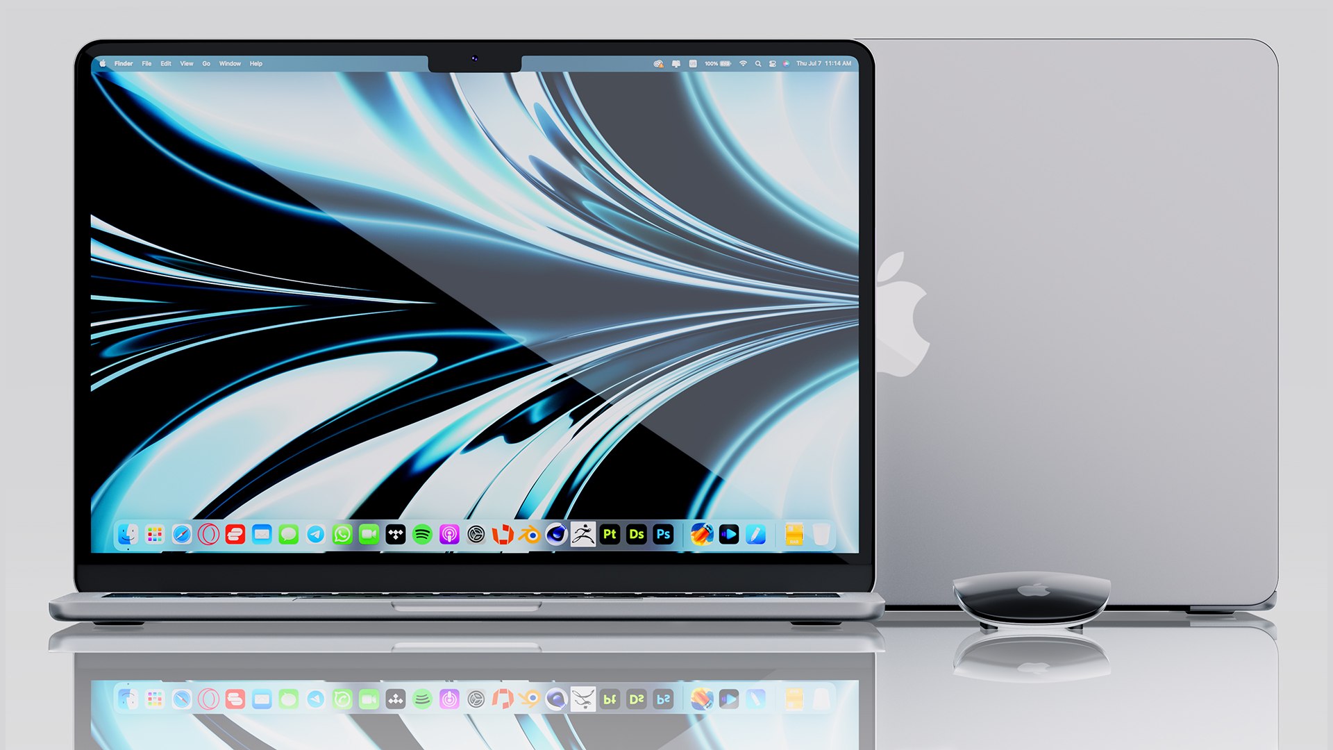 3D Apple MacBook Air M2 Silver 2022 With Magic Mouse Model