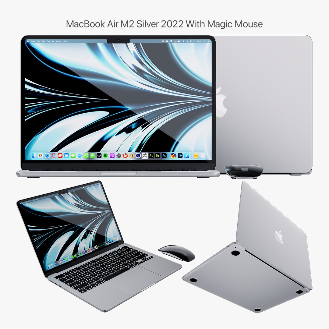 3D Apple MacBook Air M2 Silver 2022 With Magic Mouse model