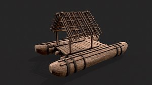 Primitive Wooden Raft Survival Boat Hut Shelter model