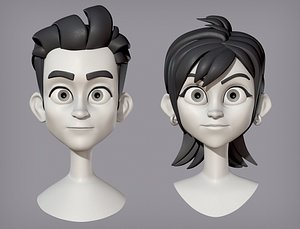 Male and female cartoon characters base mesh