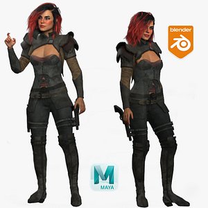 Realistic Rigged Western Action Girl-Liza Character 3D Model
