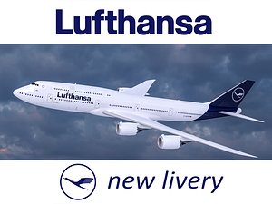 Boeing 747-8 of Lufthansa airlines in new livery. 3D model.
