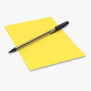 3D Yellow Paper With Ballpoint Pen