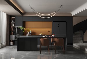 3D model Modern Minimalist Black and Bronze Kitchen Interior
