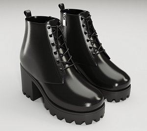 3D Chunky canvas lace-up Leather and Suede combat boots model