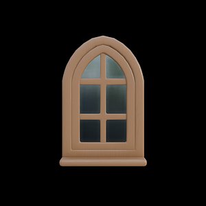 Stylized Wooden Arched Window with Opening Frame 3D