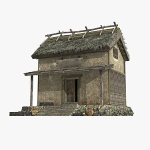 3D model Asian ancient architecture thatched house store