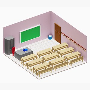 Voxel Classroom Low-poly 3D model