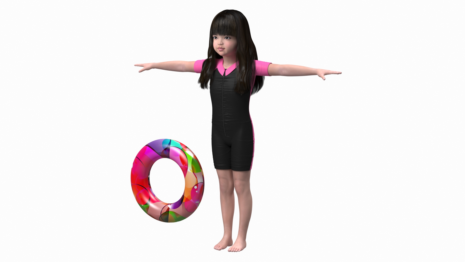 3D Asian Girl In Beach Suit With Inflatable Circle Rigged For Modo ...