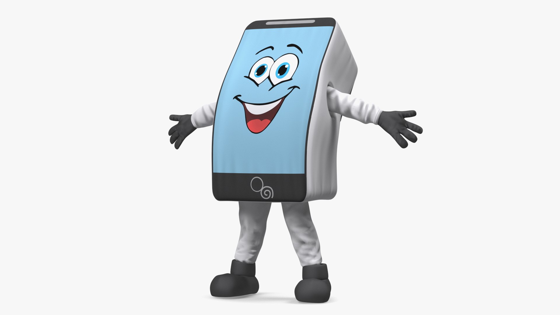 White Mobile Phone Mascot Happy Pose 3D model preview