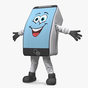 White Mobile Phone Mascot Happy Pose