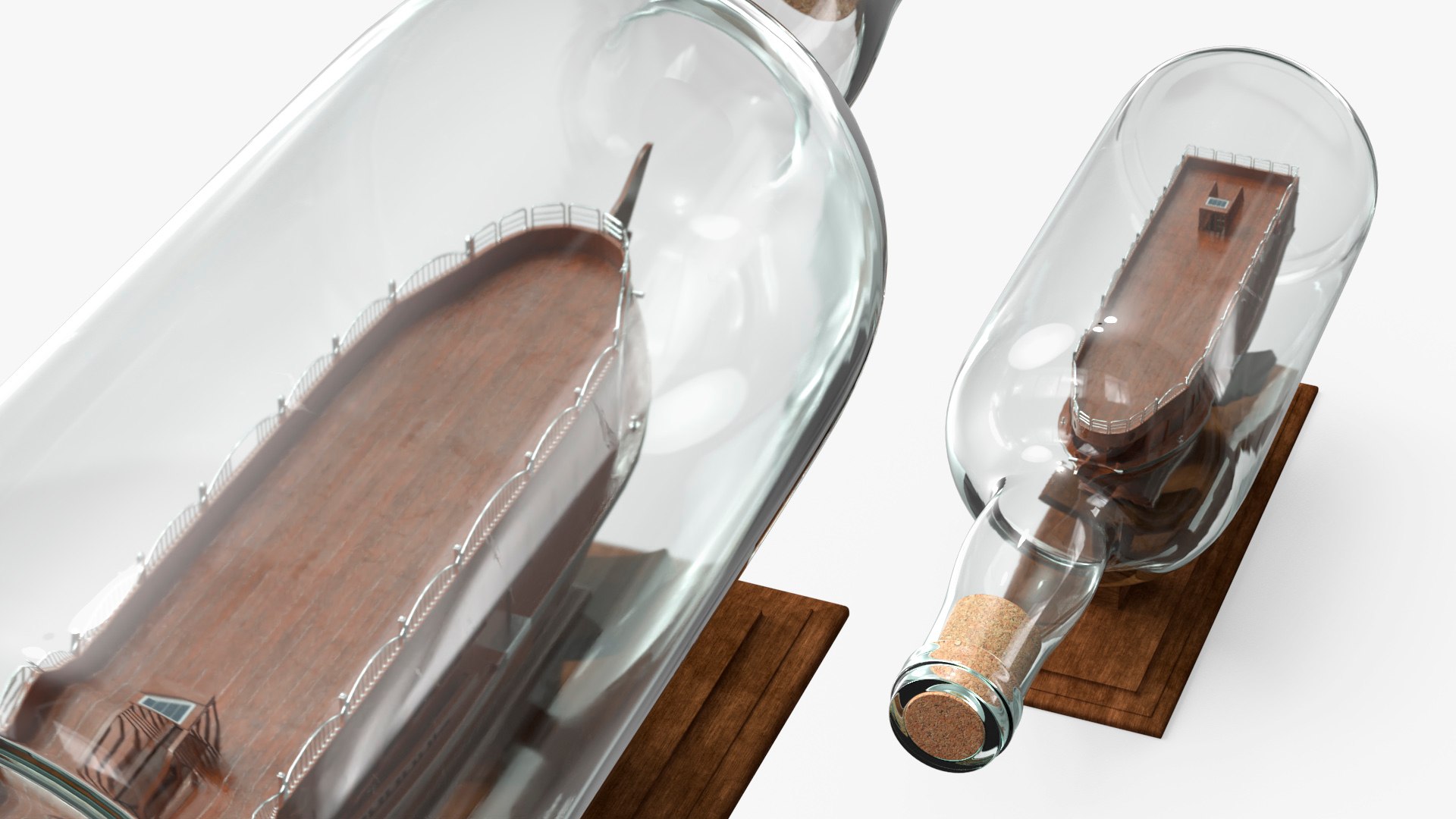 Miniature Qatar Dhow Boat in Glass Bottle 3D model preview
