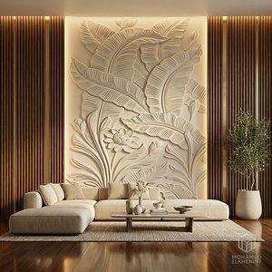 Modern Tropical Relief Panel Wall Decor Set STL Mural CNC 338 3D model