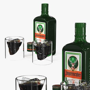 Jagermeister Liquor Bottle with Skull Shots 3D model