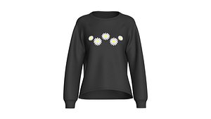 3D Girls Raglan Flower Printed Black Sweatshirt