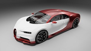 BUGATTI CHIRON WHITE AND RED CARBON model