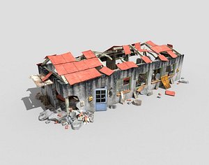 low poly destroyed building