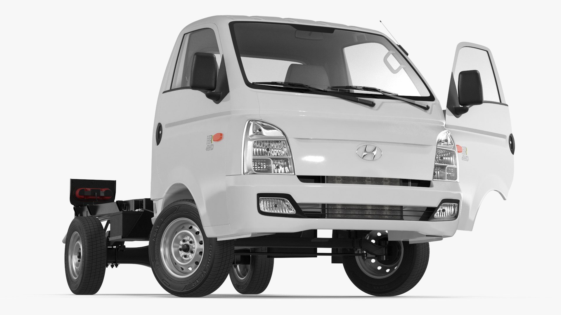 Mini Truck Hyundai HR 2023 Bare Chassis Rigged for Cinema 4D 3D model preview