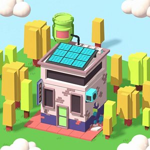 3D model Bank With Broken Wall - Low Poly Model Scene