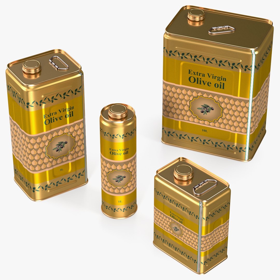 Olive Oil Tin Can Set 3D model preview