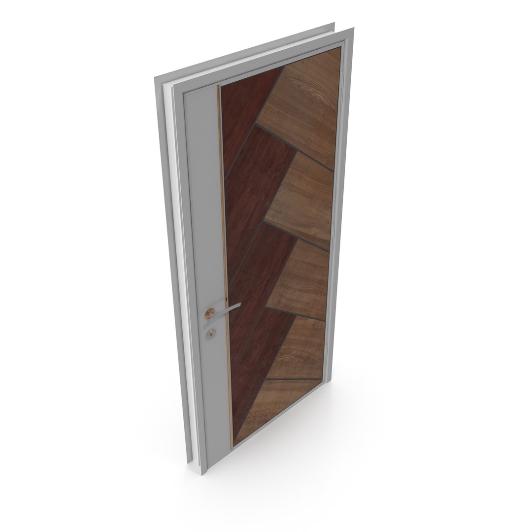 Modern Design White Metal Steel Door With Wooden Details Model 3D Model ...