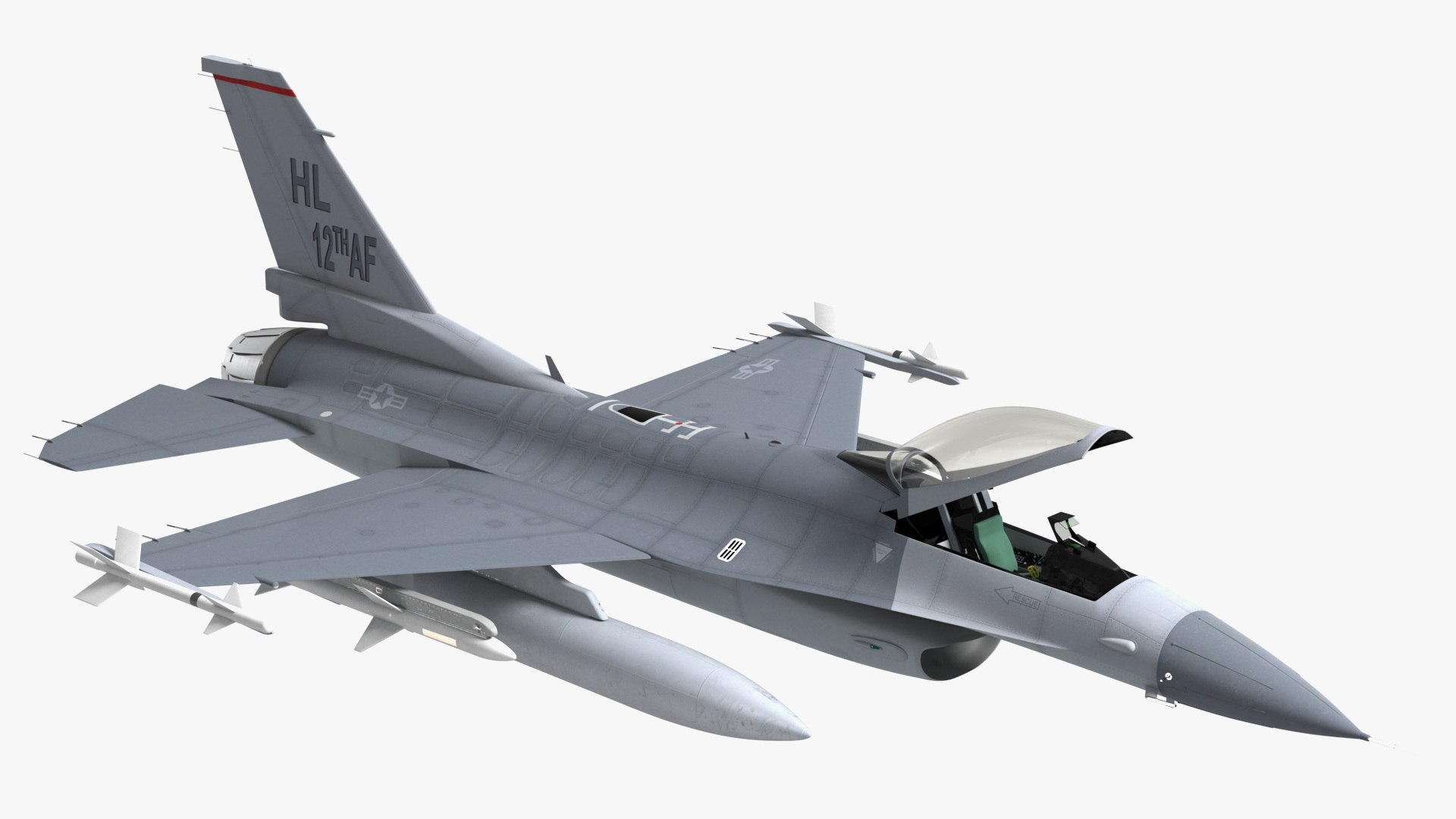 Fighter F-16 with Missile Launcher LAU-129 Rigged 3D model preview