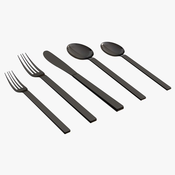 3D model realistic kat flatware set