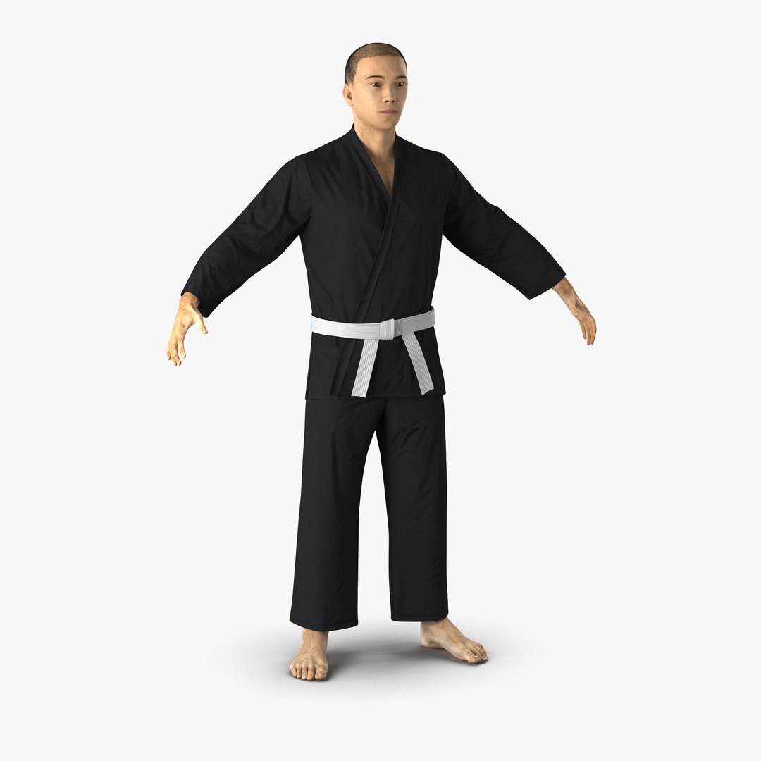 Japanese Karate Fighter Black Suit with Fur 3D Model 3D model preview