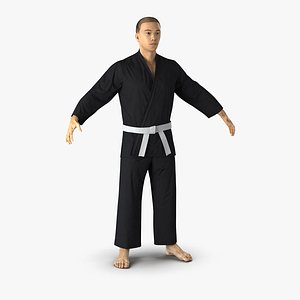 Japanese Karate Fighter Black Suit with Fur 3D Model