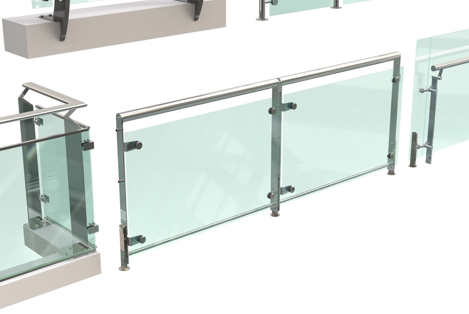 Stainless Steel Glass Railing Balcony Glass On Stainless Frames 3D ...