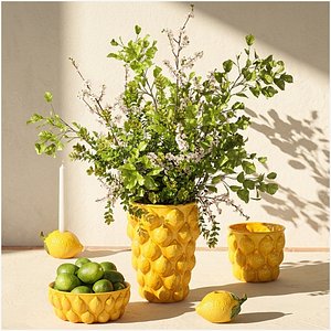 3D model Lemon vase flowering cherry branches sakura decor set