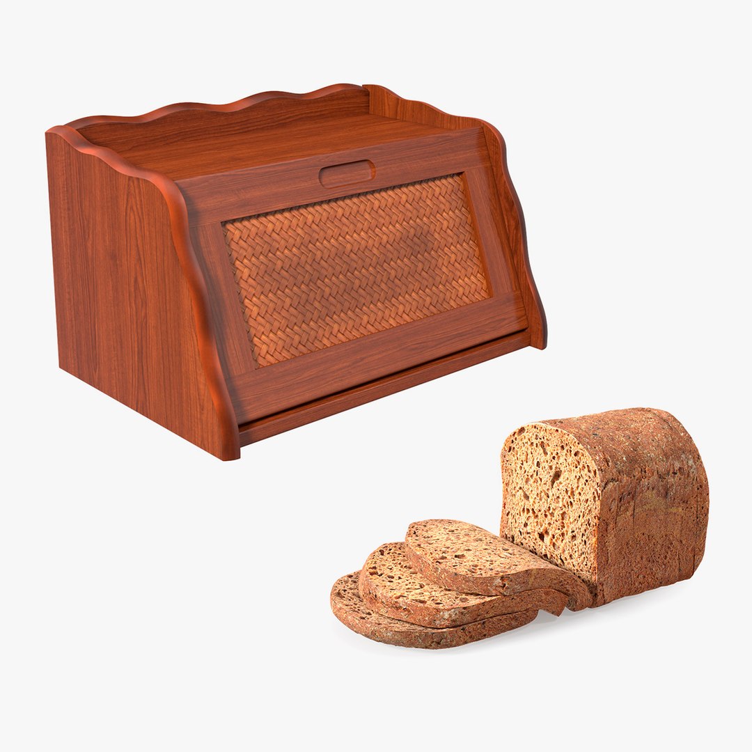 Wooden Bread Box with Bread Collection 3D model preview