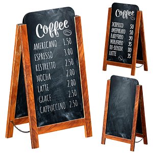 3D Wooden stand Chalk board for a cafe