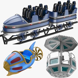 Three Detailed Rides Amusement Park