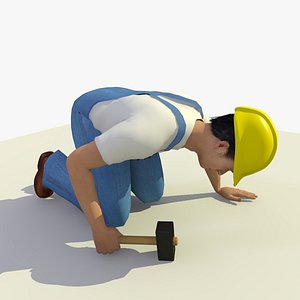 ANIMATED CONSTRUCTION WORKER USING A HAMMER KNEELING 3