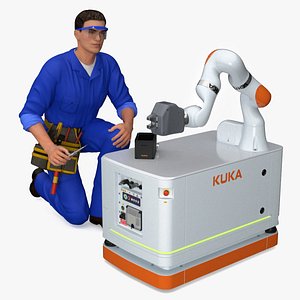 Engineer Repairing Robot KUKA KMR Iiwa model